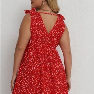 Red Confetti Heart Plunge Neck Swing Dress